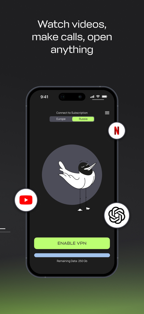 Paper VPN mobile app interface showing one-tap connection for streaming and secure access to popular apps like YouTube and Netflix.