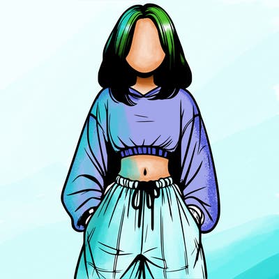 realistic girl faceless with baggy pants and a crop top