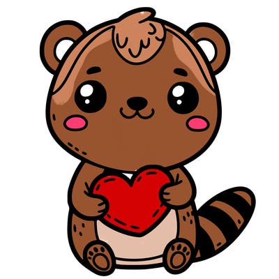 cute animal holding a heart