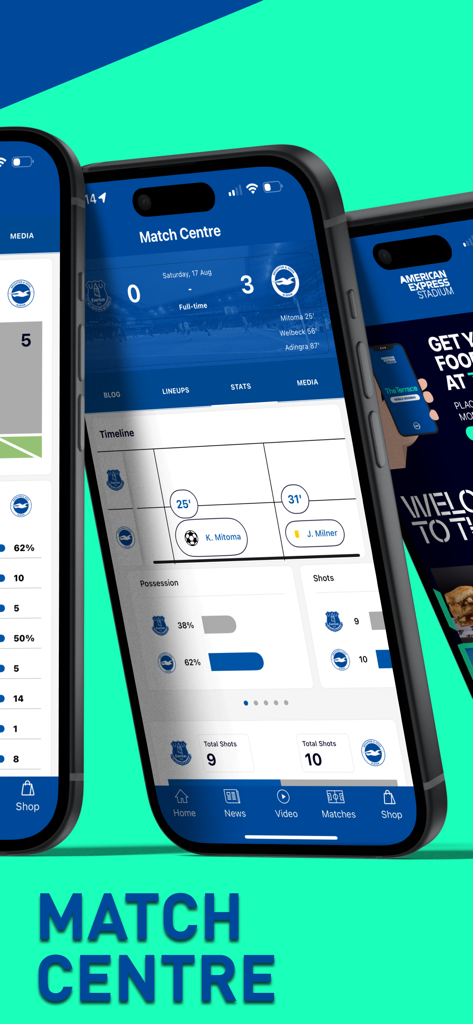 Der Match Centre-Bildschirm der BHAFC-App zeigt Live-Spielstände und Teamstatistiken an