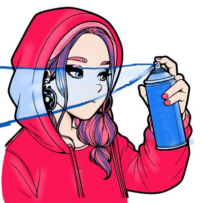 a realistic girl, spray painting