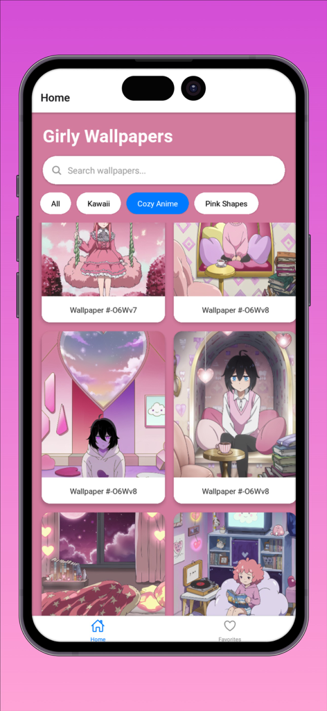 Girly Wallpapers: Pink & Cute - Pantalla de inicio de la aplicación Fondos de Pantalla Girly con una galería de bonitos fondos de pantalla de anime rosas