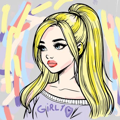 realistic girl with a high ponytail