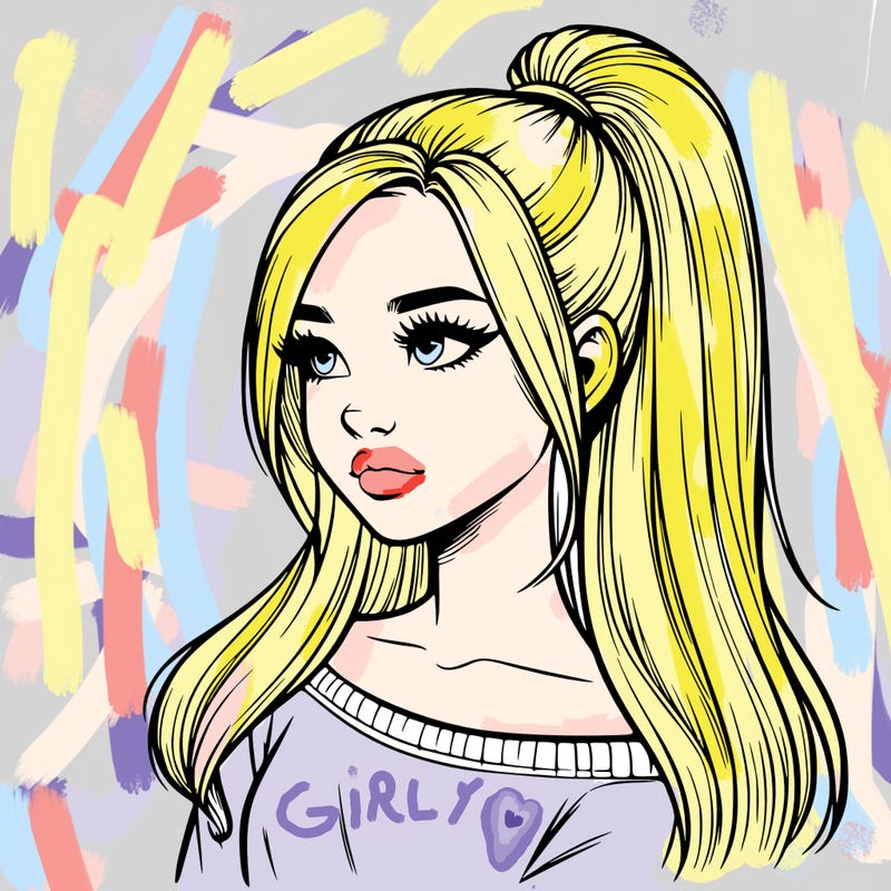 realistic girl with a high ponytail