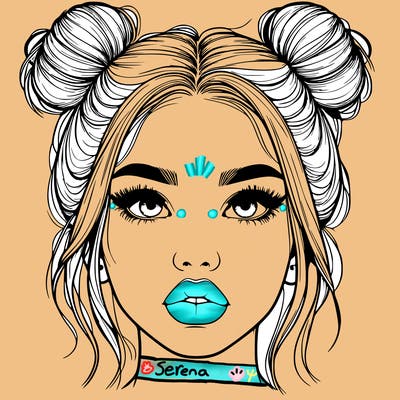 realistic girl with two buns on her hair and lips