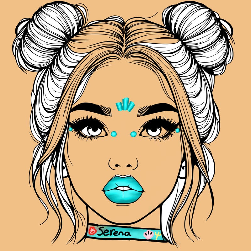 realistic girl with two buns on her hair and lips