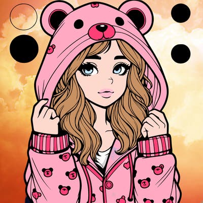 realistic girl in a animal pjs hoodie