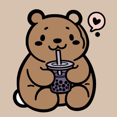 bear drinking boba tea