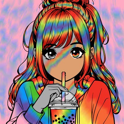 realistic girl drinking realistic boba