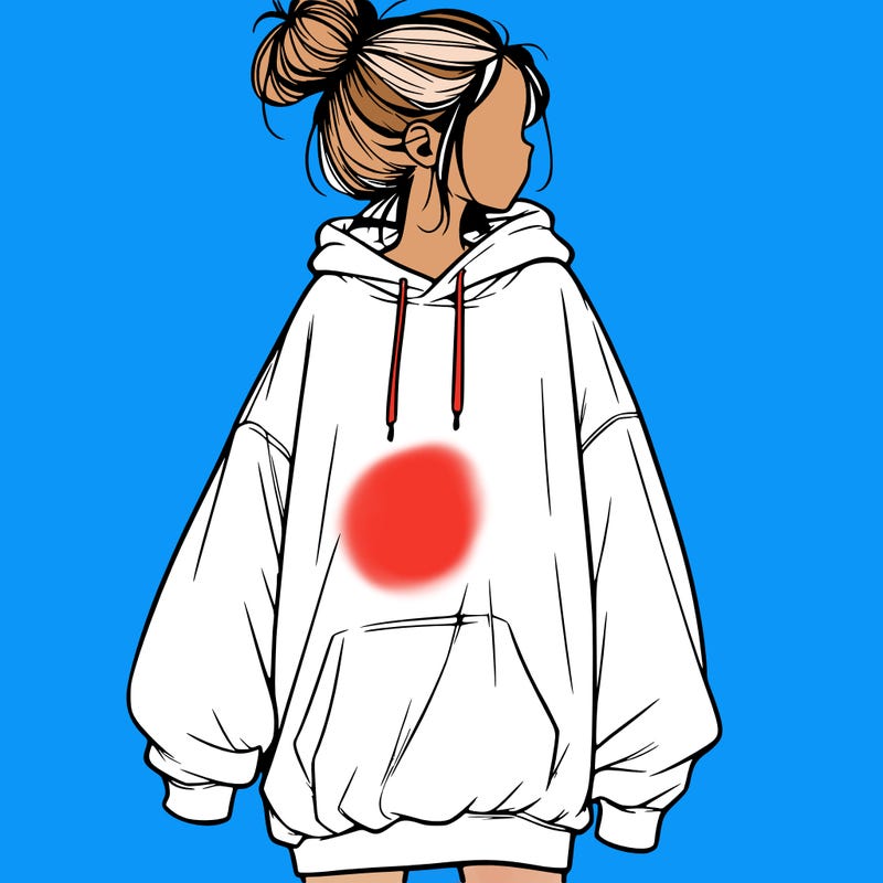realistic girl with a oversized sweatshirt on and a bun