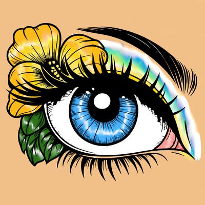 realistic eye with flower