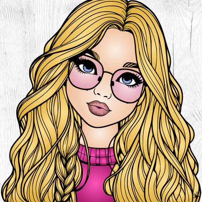 girl with long hair and freckles and glasses realistic