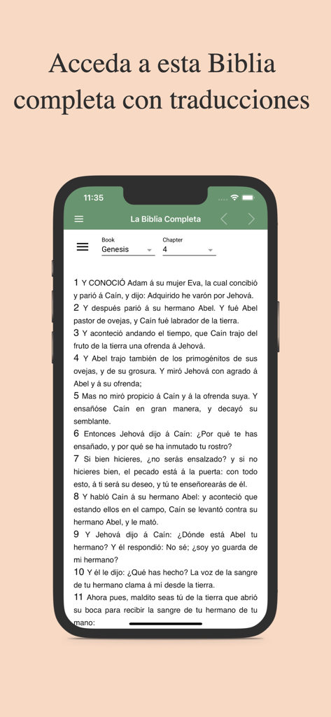 Estudios Bíblicos Profundos - Pantalla de lectura de la Biblia en español dentro de la aplicación Estudios Bíblicos Profundos.