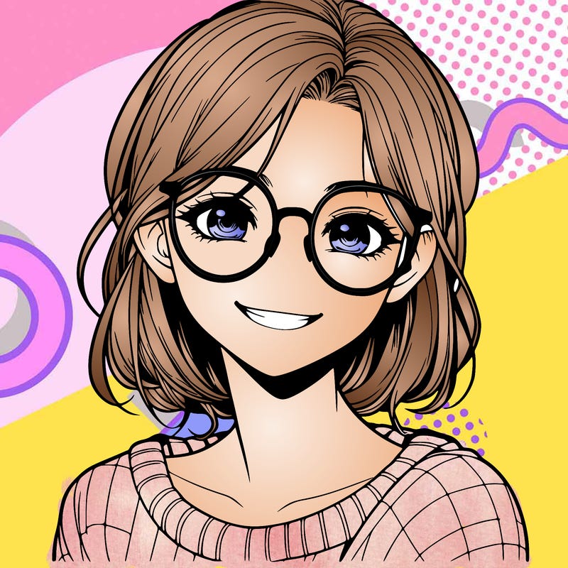realistic girl with glasses smiling, eyes open