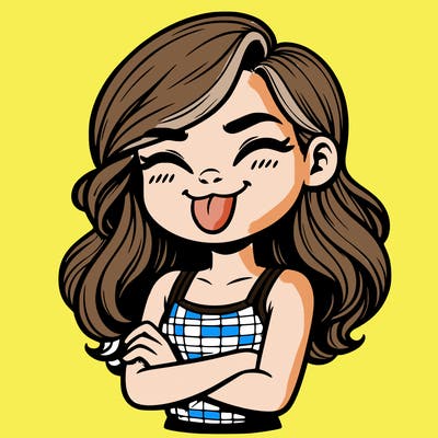 realistic girl crossing her arms and wearing a tank top with her tongue held out she has long hair