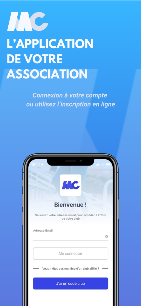 Login screen of the MonClub mobile application for sports association members