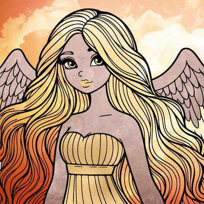 a realistic female angel with long locks