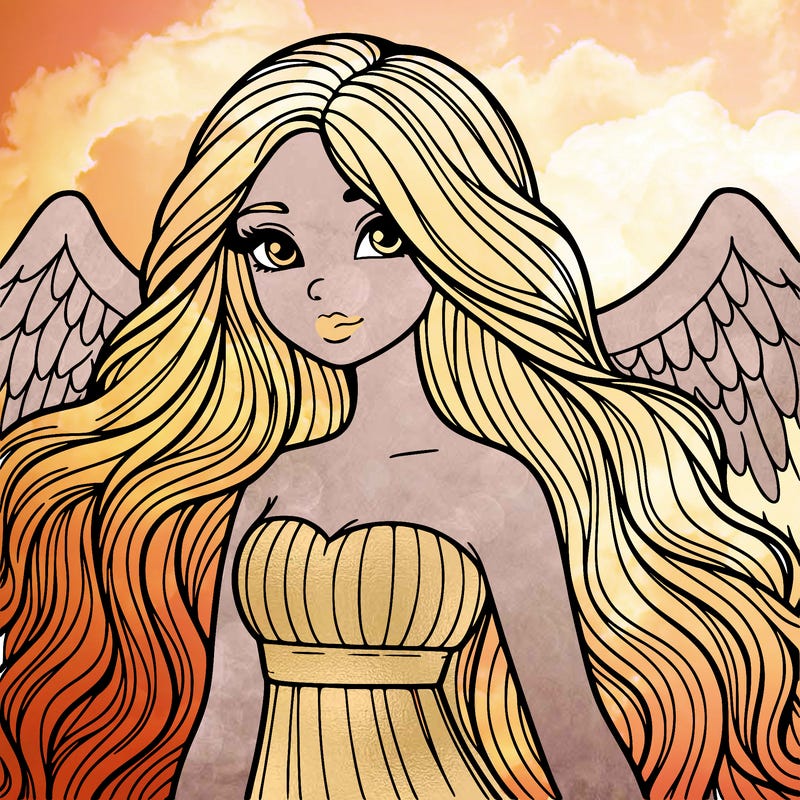 a realistic female angel with long locks