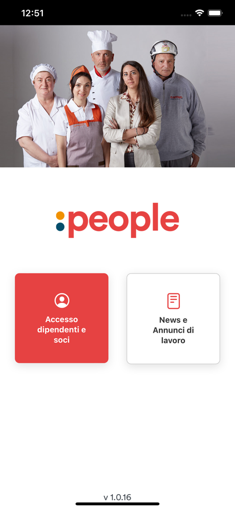 Camst People - Camst People app home screen with employee login and news buttons