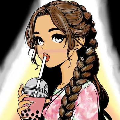 realistic girl with braided hair drinking boba