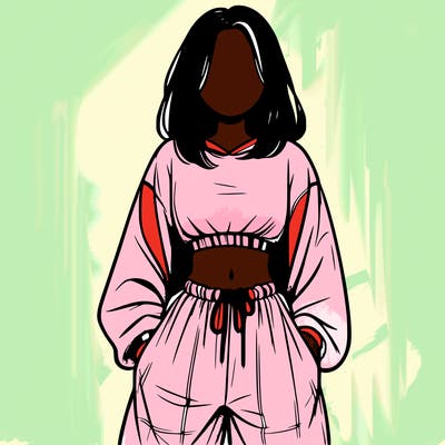 realistic girl faceless with baggy pants and a crop top