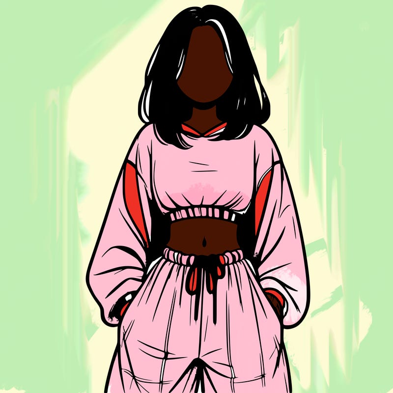 realistic girl faceless with baggy pants and a crop top