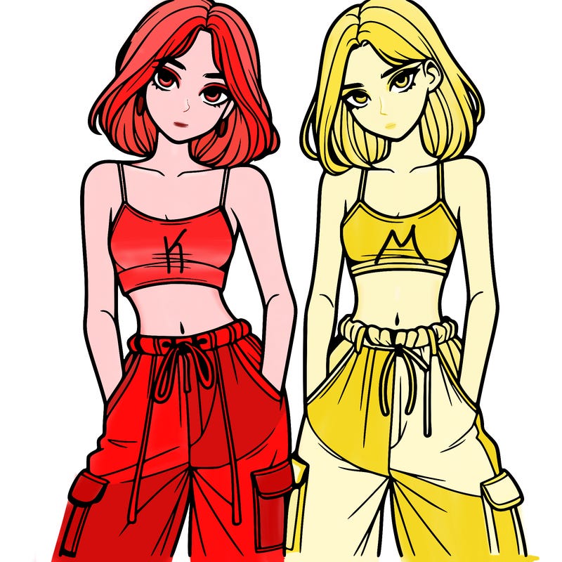 two girls with crop top with baggy pants