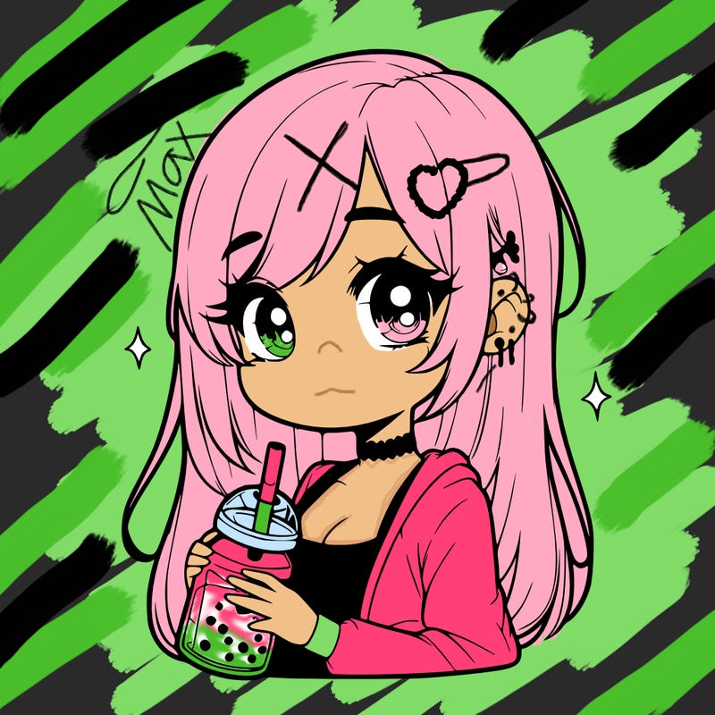 cute realistic girl with  boba
