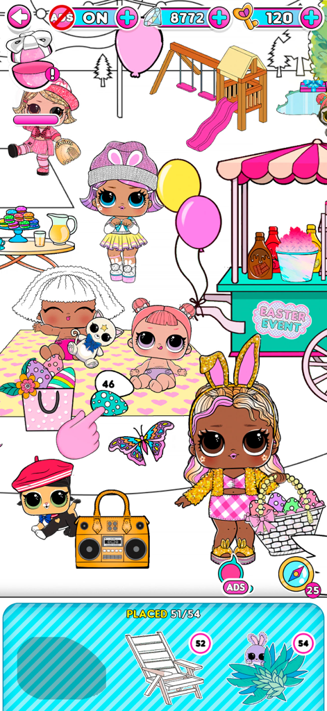 L.O.L. Surprise! Sticker Book - LOL Surprise Sticker Bookアプリのゲームプレイ。イースターイベントで公園にいるドールが登場