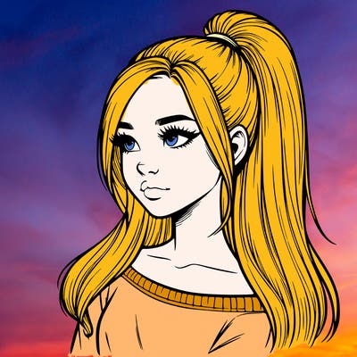 realistic girl with a high ponytail