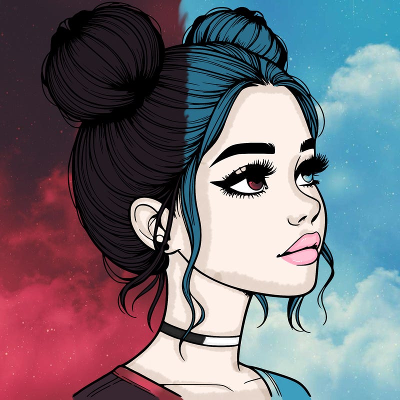 realistic girl with buns on the top of her head