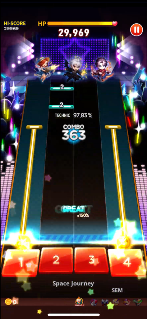 RhythmStar music adventure gameplay with rhythm track and hero characters