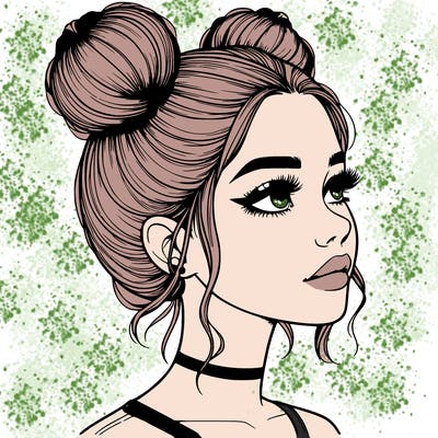 realistic girl with buns on the top of her head