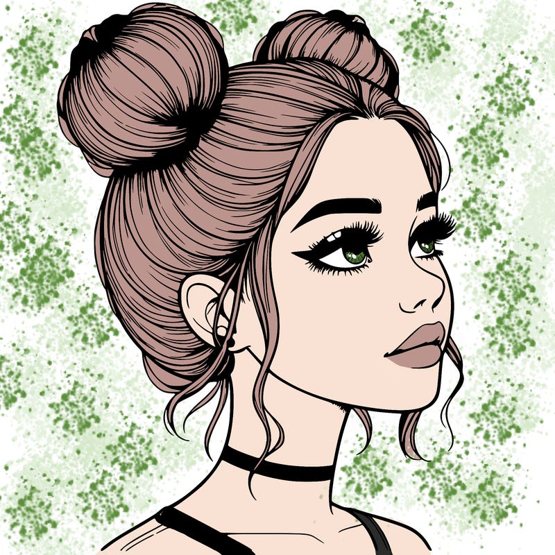 realistic girl with buns on the top of her head
