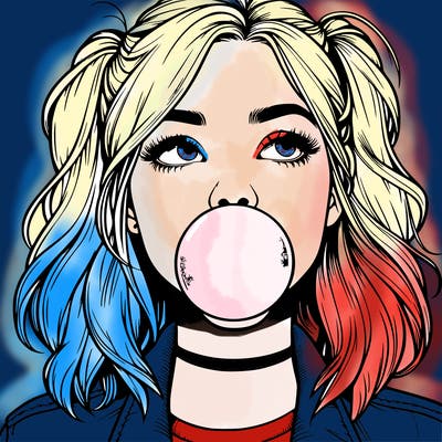 realististic girl blowing bubble -gum