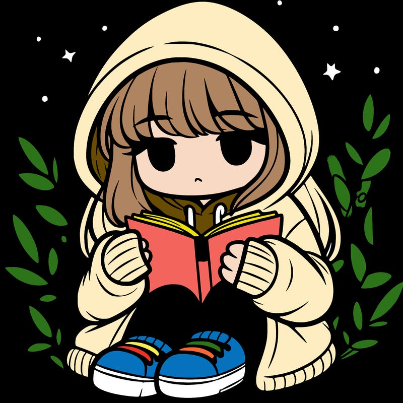 girl in oversized hoodie reading a book