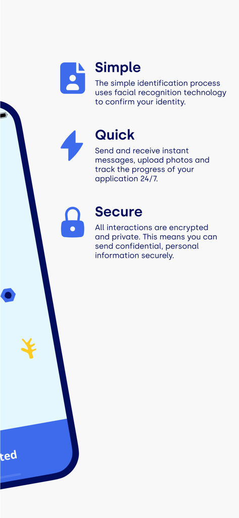 Ocean Finance Secured Loan - Infographic showing the Ocean Finance app features simple identity verification quick application tracking and secure encrypted messaging