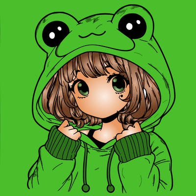 a cute teenage girl wearing a frog hoodie