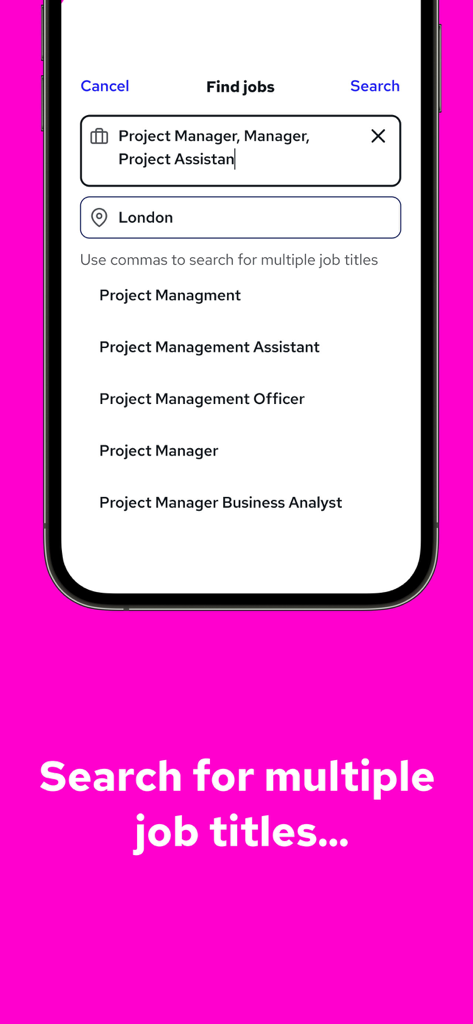 Reed.co.uk Job Search - Reed app interface showing a search for multiple job titles in London
