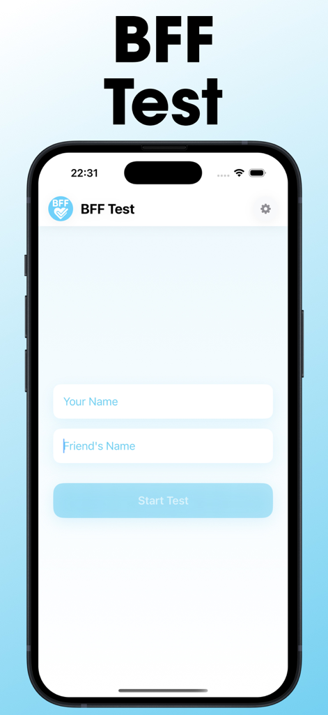 사용자와 친구의 이름을 입력하는 필드가 표시된 BFF 테스트 앱 시작 화면