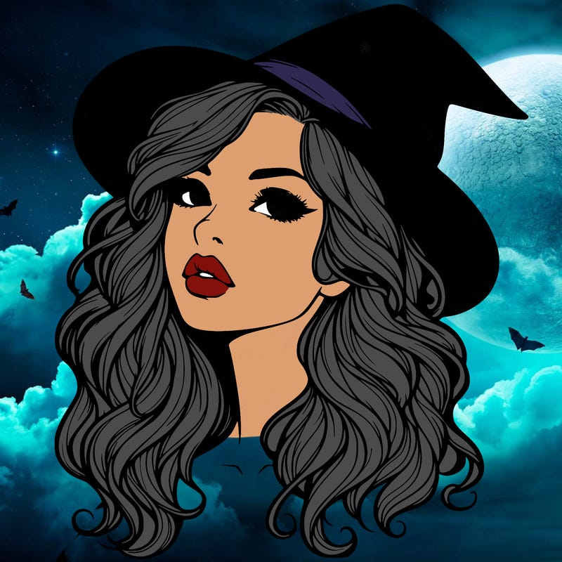 realistic witch girl with wavy hair and lips