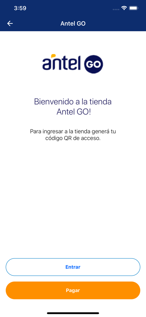 Tuapp Billetera Electronica - Welcome screen for the Antel GO store in the Tuapp mobile wallet