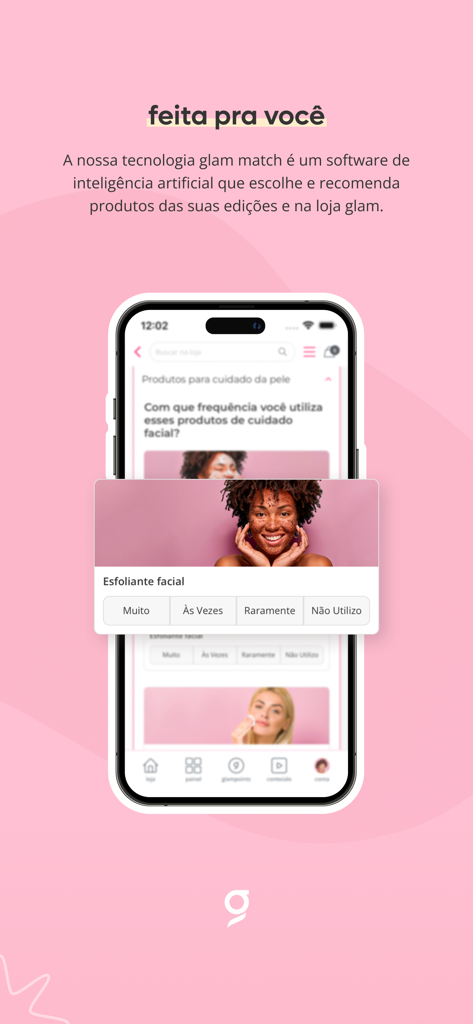Glam Match AI personalization feature showing a beauty profile questionnaire for customized product recommendations