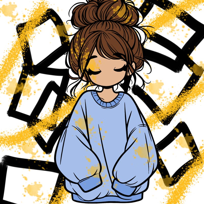 girl with baggy sweatshirt and messy bun
