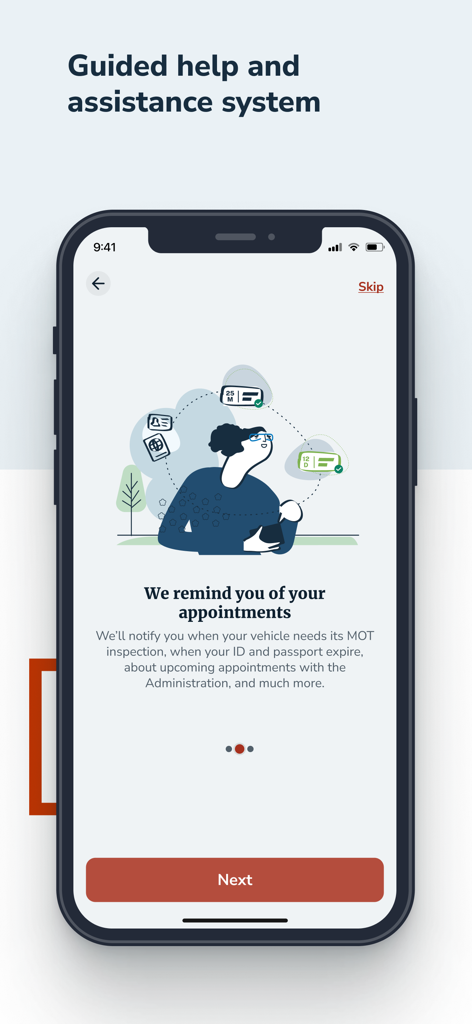 Mi carpeta Ciudadana - Pantalla de incorporación de la app Mi Carpeta Ciudadana explicando el sistema de citas administrativas y notificaciones de renovación de documentos.