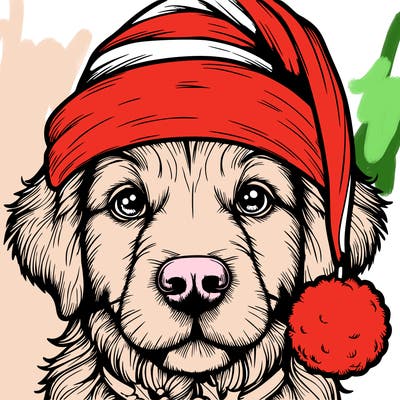 realistic dog with a christmas hat