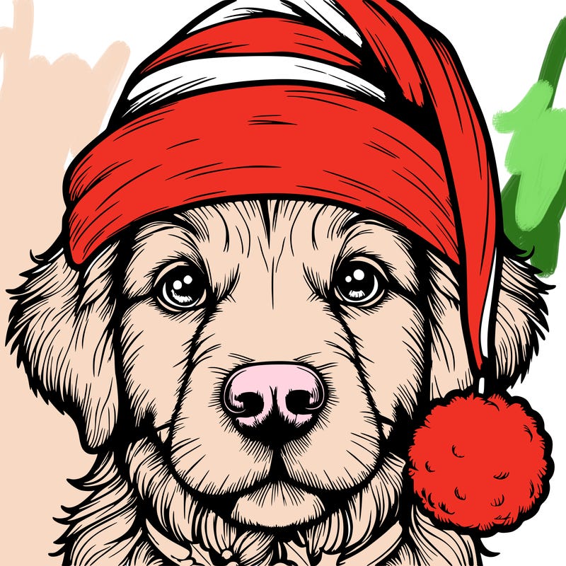 realistic dog with a christmas hat