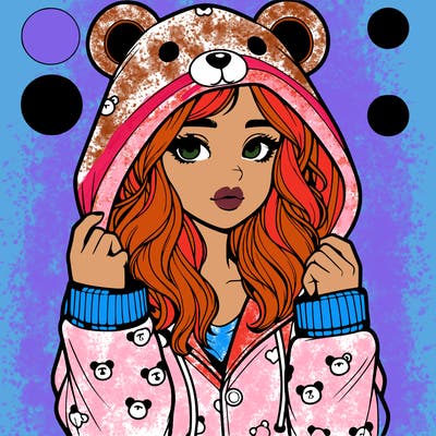 realistic girl in a animal pjs hoodie