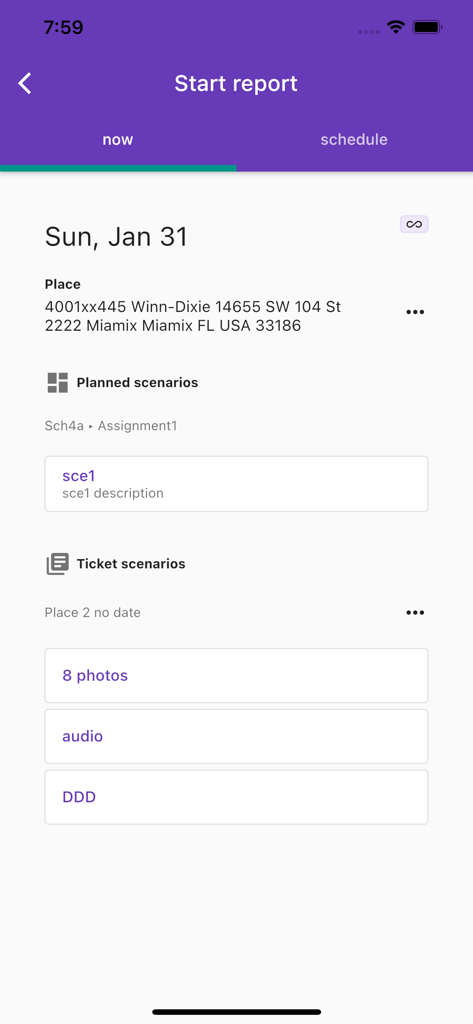 VisitBasis for merchandisers - Interface for starting a field report in the VisitBasis app