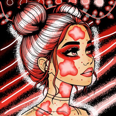 realistic girl with buns on the top of her head